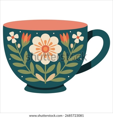 Hand-drawn abstract floral mug collection vector art isolated white