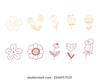 Handdrawn Abstract Flower Element Set