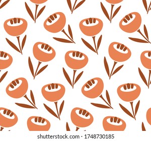 Hand-drawn abstract flowers on white background. Vector seamless pattern.