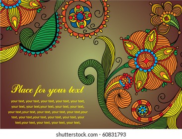 Hand-Drawn Abstract Flowers and Paisley background