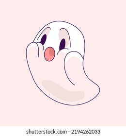 Hand-drawn abstract funny cute comic book ghost. Image of a frightened spirit