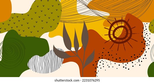 Hand-drawn abstract graphic background. Collage with a modern print. Fashionable template for design, wall decoration, invitations, postcards, banners and posters. Vector illustration.