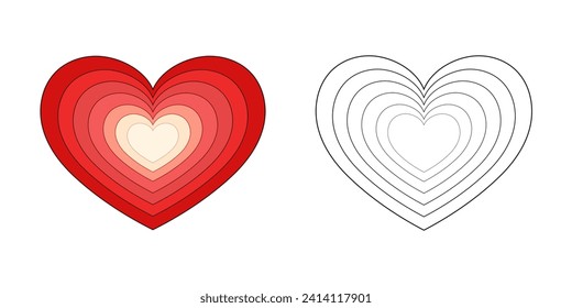 Hand-drawn abstract heart line and color. Cartoon vector illustration for coloring book