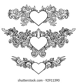 Hand-Drawn Abstract Hearts, Swirls Sketchy Notebook Doodles Vector Illustration Design Elements