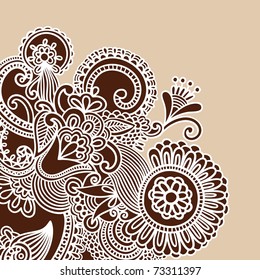 Hand-Drawn Abstract Henna Doodle Vector Illustration Design Element
