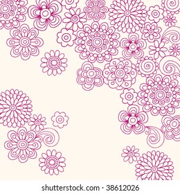 Hand-Drawn Abstract Henna Doodles and Flowers Vector Illustration