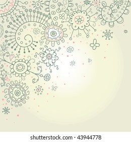 Hand-Drawn Abstract Henna Doodles and Flowers Vector Illustration