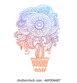 Hand-Drawn Abstract Henna Flowers and Doodle. Vector Illustration Design Elements Bouquet