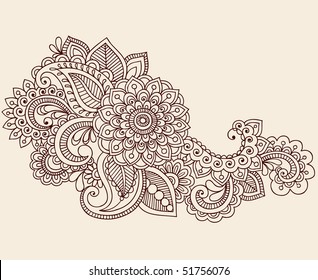 Hand-Drawn Abstract Henna Mehndi Flowers and Paisley Doodle Vector Illustration Design Element