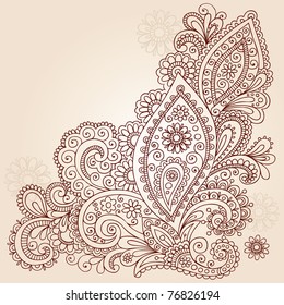 Hand-Drawn Abstract Henna Mehndi Abstract Flowers and Paisley Shaped Doodle Vector Illustration Design Elements