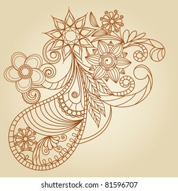 Hand-Drawn Abstract Henna Mehndi Abstract Flowers and Paisley Doodle Vector Illustration Design Elements