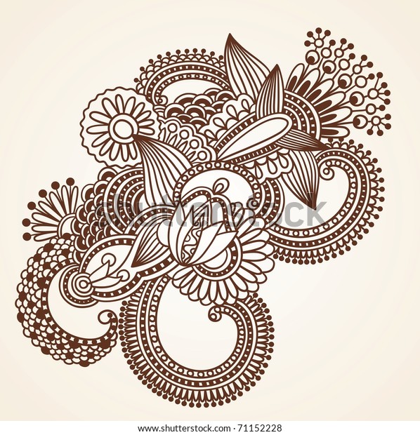 Handdrawn Abstract Henna Mehndi Flowers Doodle Stock Vector (Royalty ...