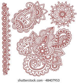 Hand-Drawn Abstract Henna (mehndi) Paisley Doodle Vector Illustration Design Elements