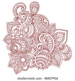 Hand-Drawn Abstract Henna (mehndi) Paisley Doodle Vector Illustration Design Element