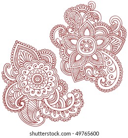 Hand-Drawn Abstract Henna (mehndi) Paisley Doodle Vector Illustration Design Elements