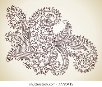 Hand-Drawn Abstract Henna Mendie Flowers Doodle Vector Illustration Design Element