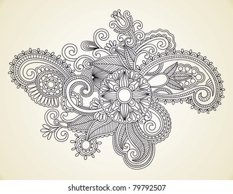 Hand-Drawn Abstract Henna Mendie Flowers Doodle Illustration Design Element