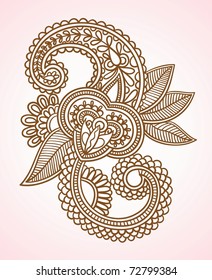 Hand-Drawn Abstract Henna Mendy Flowers Doodle Vector Illustration Design Element