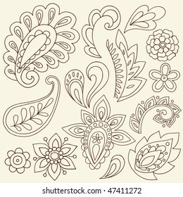 Hand-Drawn Abstract Henna Paisley Vector Illustration Doodle Design Elements