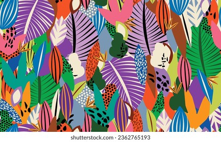 El Resumen De Mano Deja Un Patrón Implacable. Textura floral moderna sin soldadura con hojas abstractas. Vector botánico fondo de moda para diseño de superficies de moda, textiles, tela, imprentas. 