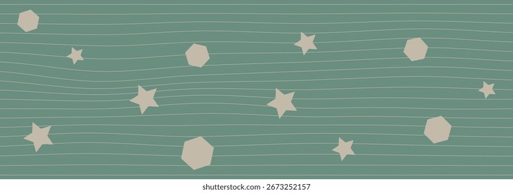 Línea Abstractas dibujada a mano y patrón de estrella textura de Vector sin costuras con motivos de tablero de ajedrez y fondo verde