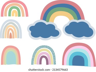 handdrawn abstract minimal scandinavian style rainbow set, vector illustration