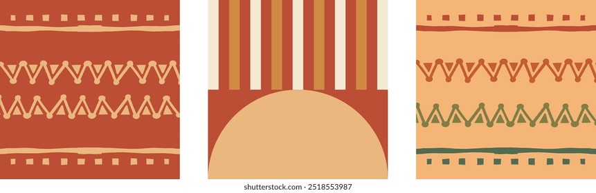 Hand-drawn abstract minimalist elements in a mid-century modern vector set. Aesthetic contemporary line art with geometric shapes in various colors, perfect for wall art, decor, and wallpaper design