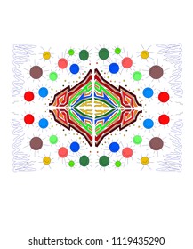 Hand-drawn abstract multicolored geometric background on white background