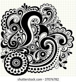 Hand-Drawn Abstract Notebook Doodle on Graph (Grid) Paper Vector Illustration