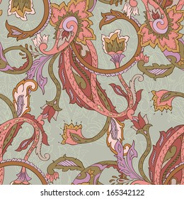 Hand-drawn abstract paisley pattern.Seamless background