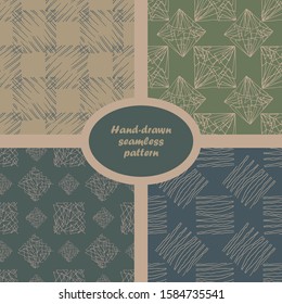 A hand-drawn abstract pattern of curved lines and dots set. Multicolored vector illustration of a retro style.