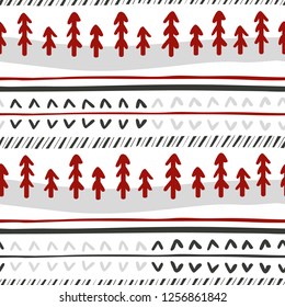 Hand-drawn abstract pattern with fir trees. Winter background for surface design