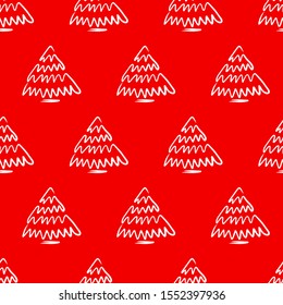 Hand-drawn abstract pine pattern for new year. Christmas tree seamless red background. EPS 8