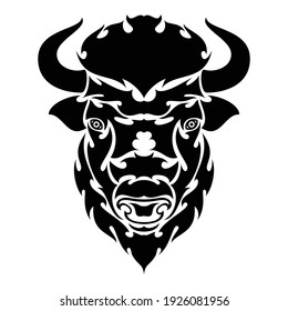 Hand-drawn abstract portrait of a bison. Vector stylized illustration for tattoo, logo, wall decor, T-shirt print design or outwear.