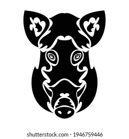 Hand-drawn abstract portrait of a boar for tattoo, logo, wall decor, T-shirt print design or outwear. Vector stylized illustration on white background.
