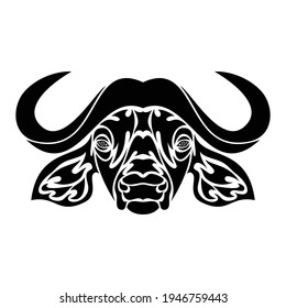 Hand-drawn abstract portrait of a buffalo for tattoo, logo, wall decor, T-shirt print design or outwear. Vector stylized illustration on white background.