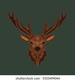 Hand-drawn abstract portrait of a deer. Vector stylized colorful illustration for tattoo, logo, wall decor, T-shirt print design or outwear. 