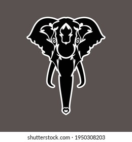 Hand-drawn abstract portrait of an elephant. Sticker. Vector stylized illustration isolated on dark background.