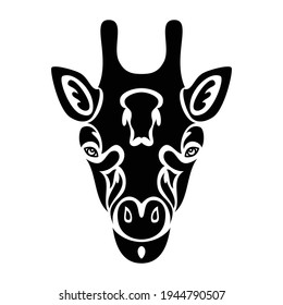 Hand-drawn abstract portrait of a giraffe for tattoo, logo, wall decor, T-shirt print design or outwear. Vector stylized illustration on white background.