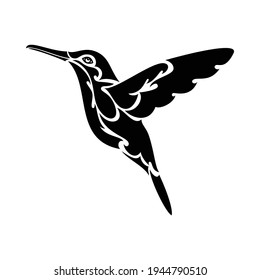 Hand-drawn abstract portrait of a hummingbird for tattoo, logo, wall decor, T-shirt print design or outwear. Vector stylized illustration on white background.