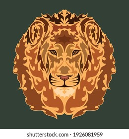 Hand-drawn abstract portrait of a lion. Vector stylized colorful illustration for tattoo, logo, wall decor, T-shirt print design or outwear. 