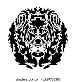 Hand-drawn abstract portrait of a lion. Vector stylized illustration for tattoo, logo, wall decor, T-shirt print design or outwear. 