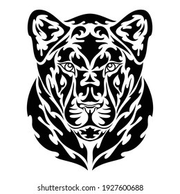 Hand-drawn abstract portrait of a lioness. Vector stylized illustration for tattoo, logo, wall decor, T-shirt print design or outwear. 