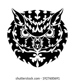 Hand-drawn abstract portrait of an owl. Vector stylized illustration for tattoo, logo, wall decor, T-shirt print design or outwear. 