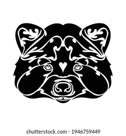 Hand-drawn abstract portrait of a raccoon for tattoo, logo, wall decor, T-shirt print design or outwear. Vector stylized illustration on white background.