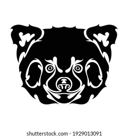 Hand-drawn abstract portrait of a red panda. Vector stylized illustration for tattoo, logo, wall decor, T-shirt print design or outwear. 