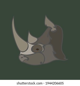 Hand-drawn abstract portrait of a rhinoceros for tattoo, logo, wall decor, T-shirt print design or outwear. Colorful vector stylized illustration on green background.