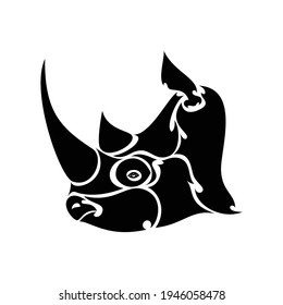 Hand-drawn abstract portrait of a rhinoceros for tattoo, logo, wall decor, T-shirt print design or outwear. Vector stylized illustration on white background.