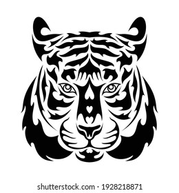 Hand-drawn abstract portrait of a tiger. Vector stylized illustration for tattoo, logo, wall decor, T-shirt print design or outwear. 