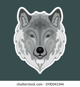 Hand-drawn abstract portrait of a wolf. Sticker. Vector stylized colorful illustration isolated on dark background.